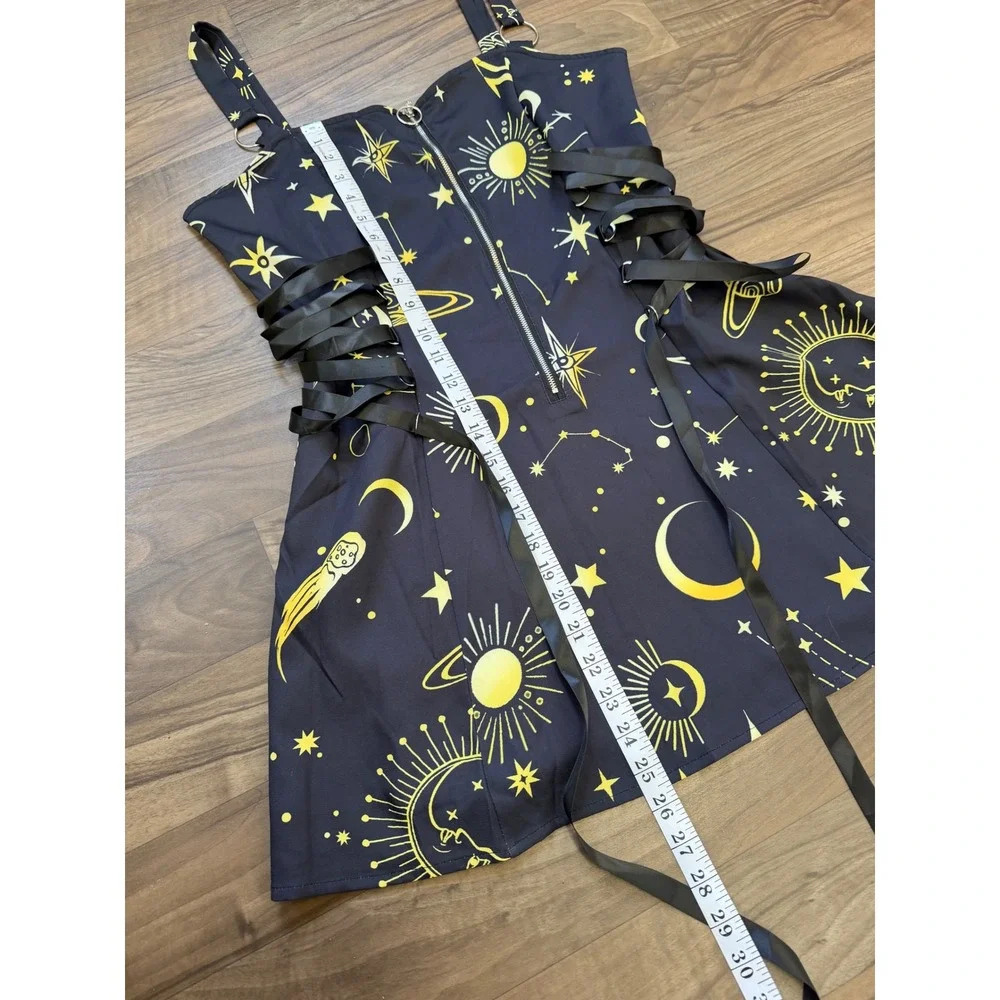 Moon Star Celestial Mini Dress Womans L Witchy Gothic‎ Festival Fairy Grunge
